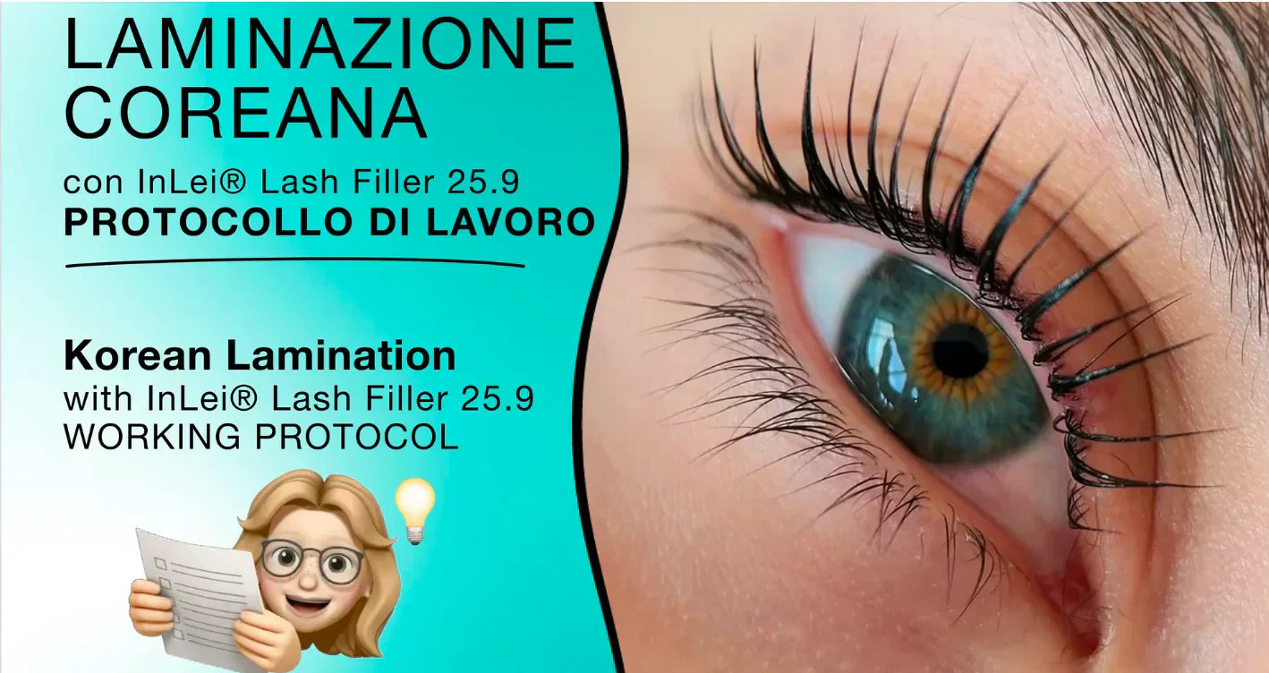 Primer plano de una modelo de ojos verdes mostrando los resultados de un lifting de pestañas con laminación coreana, utilizando el protocolo profesional InLei Lash Filler 25.9.