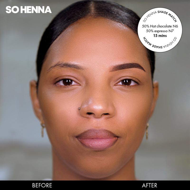 Modelo de antes y después mostrando hot chocolate