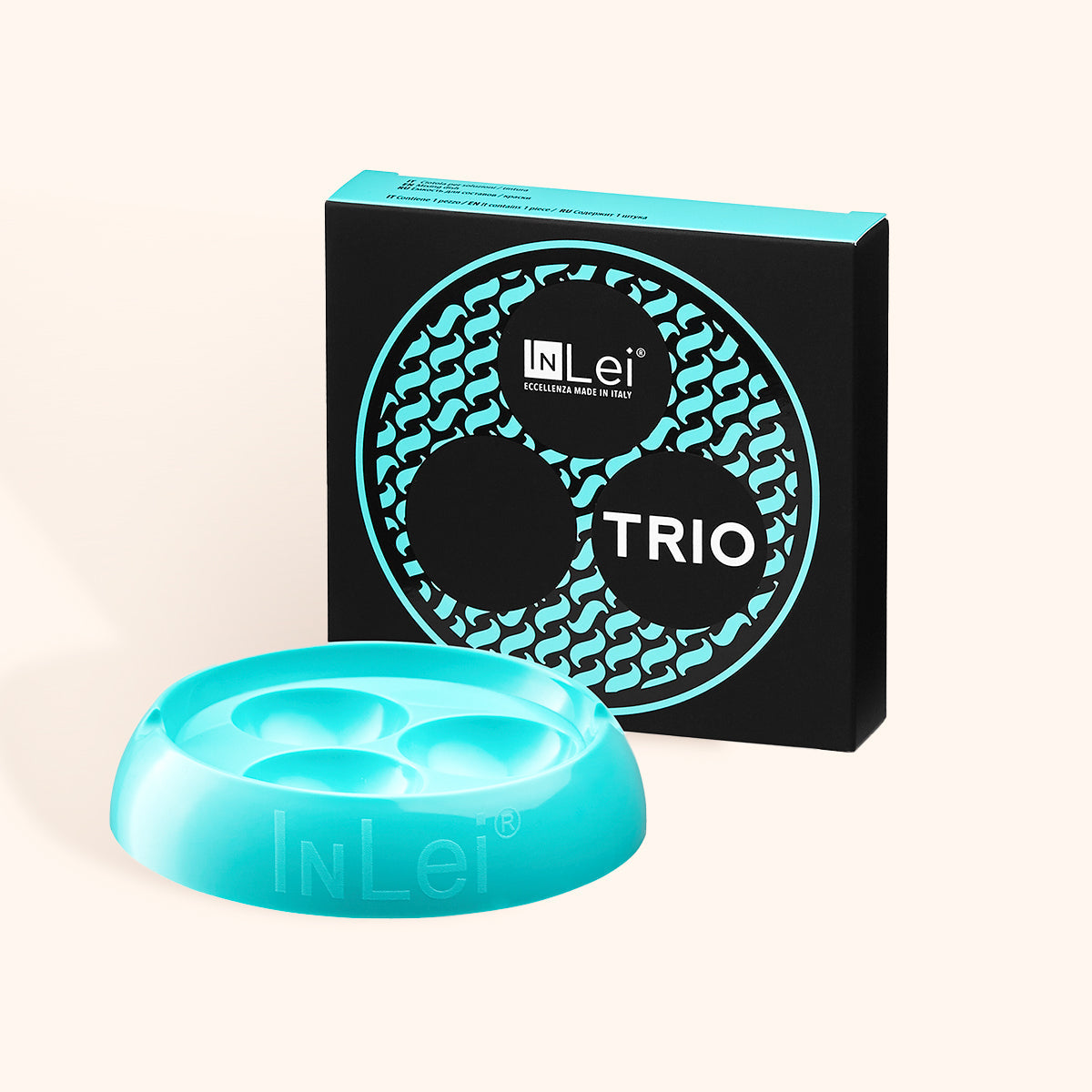 Set de InLei® Trio mostrado completo con sus tres boles para el cuidado de cejas y pestañas sobre un fondo claro.