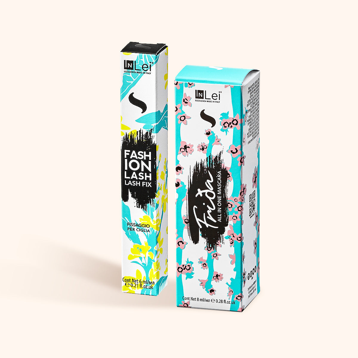  Lote Perfecto de Pestañas InLei® - Acondicionador de Pestañas Fashion & Máscara Frida en sus cajas