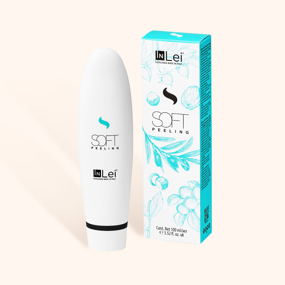 Tubo de InLei® Peeling de Cejas Suaves con su embalaje original sobre un fondo claro.